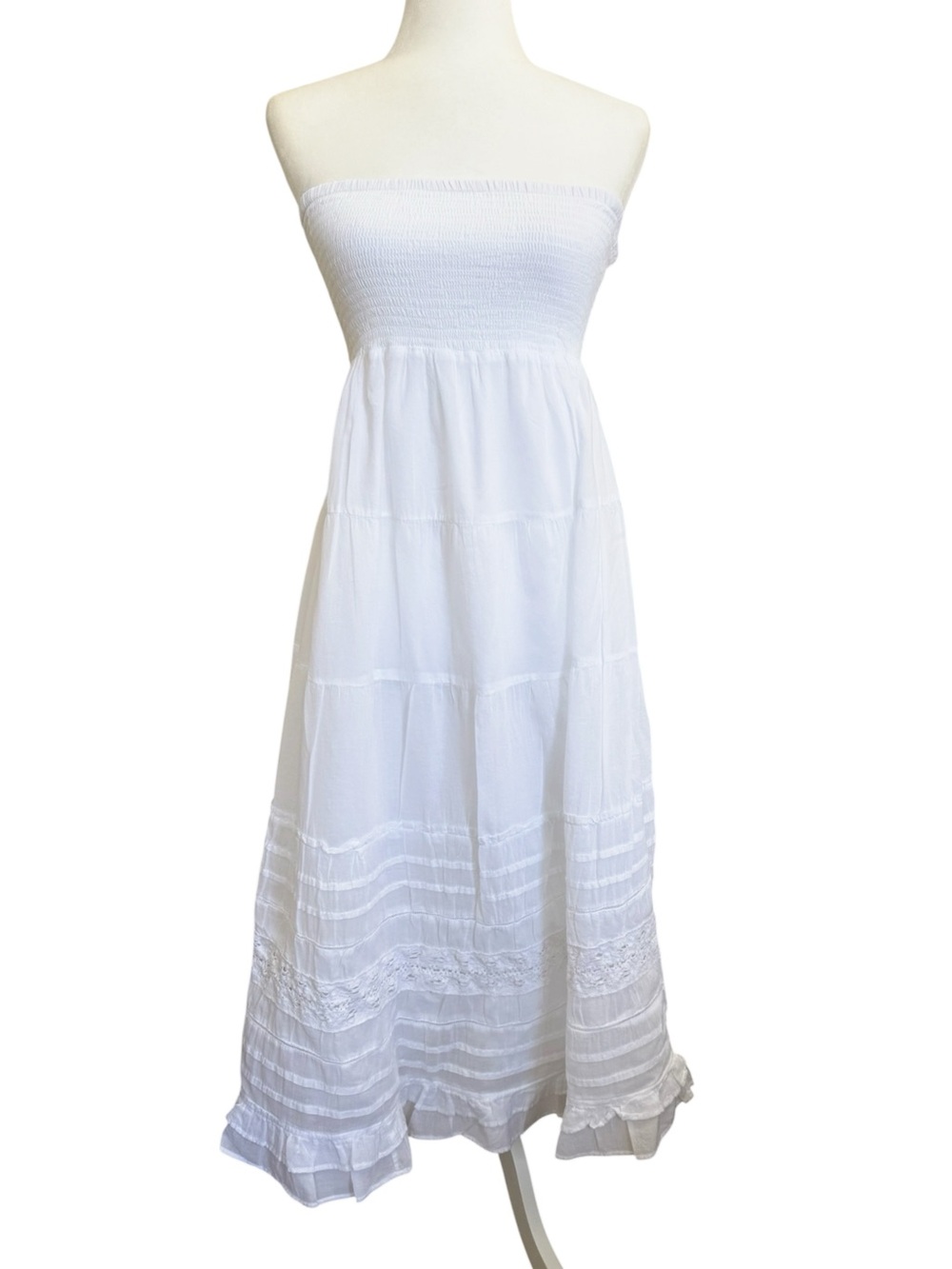 American Eagle White Cotton Midi Dress S Smocked Tiered Boho Prairie Cottagecore - Picture 5 of 13